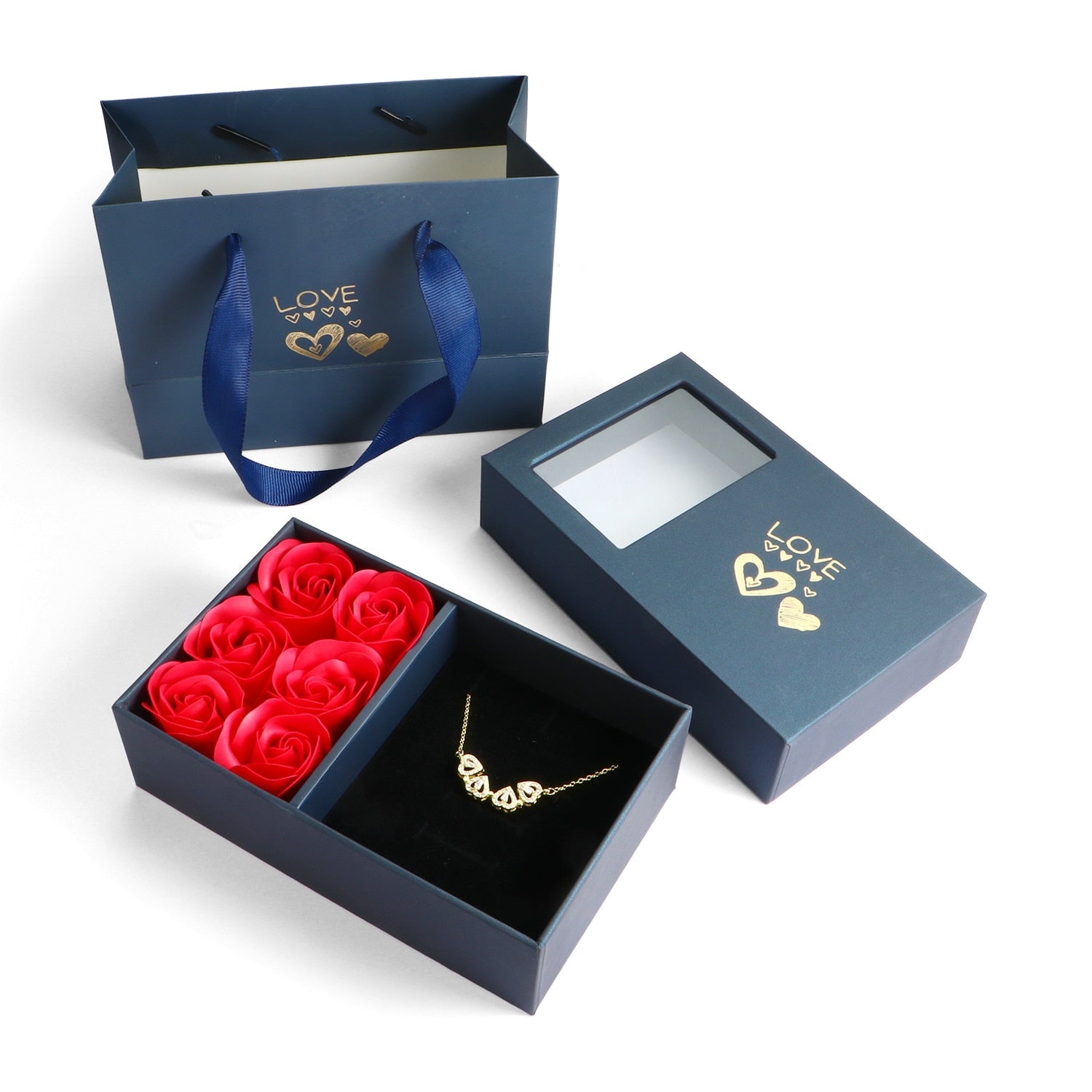 Heart Clover Necklace with Eternal Roses Box