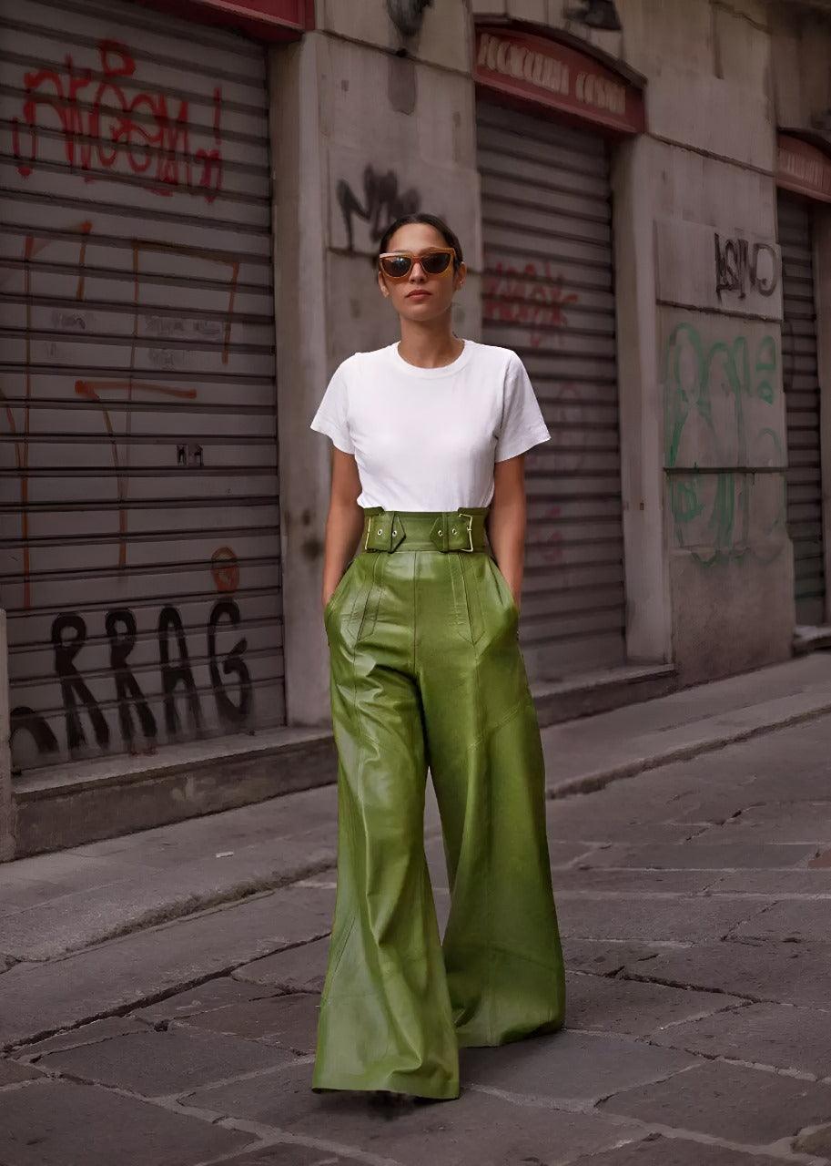 High-Waisted Wide-Leg PU Leather Trousers