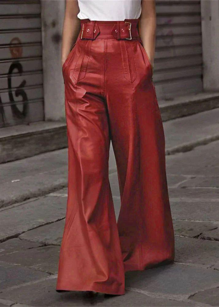 High-Waisted Wide-Leg PU Leather Trousers