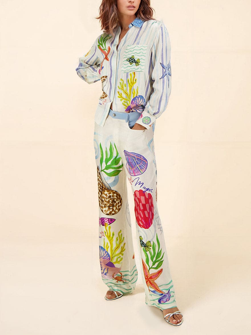 Breeze Print Wide-Leg Pants Set for Women