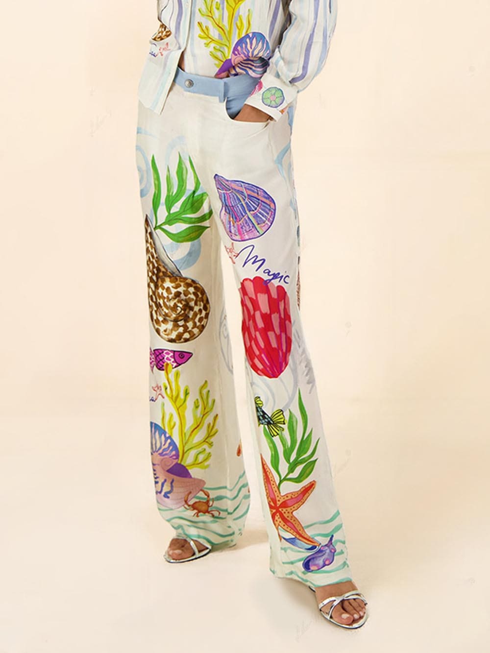 Breeze Print Wide-Leg Pants Set for Women