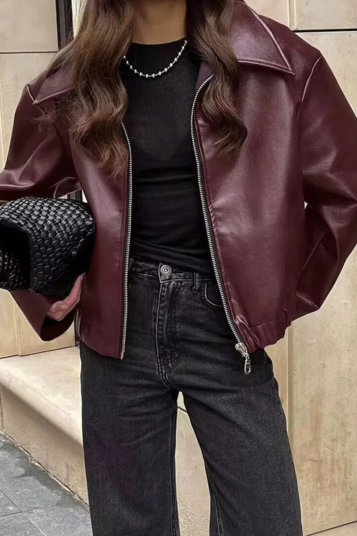 Stylish Lapel Leather Biker Jacket