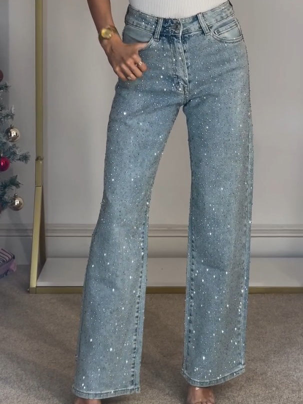 Glam High Waist Straight Jeans for Women