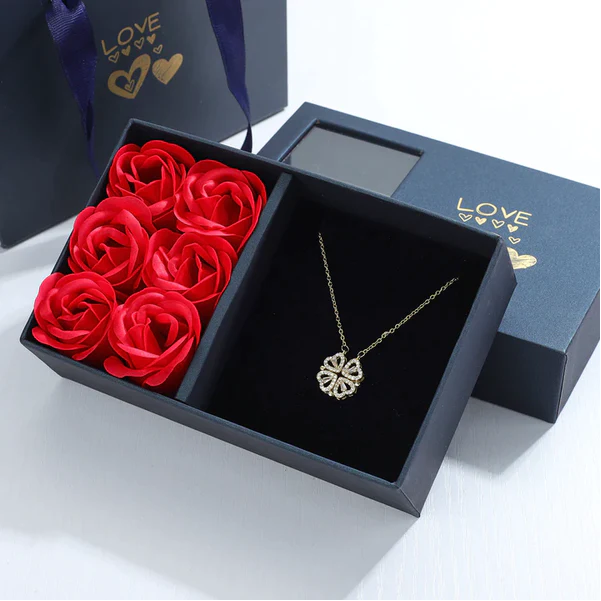 Heart Clover Necklace with Eternal Roses Box