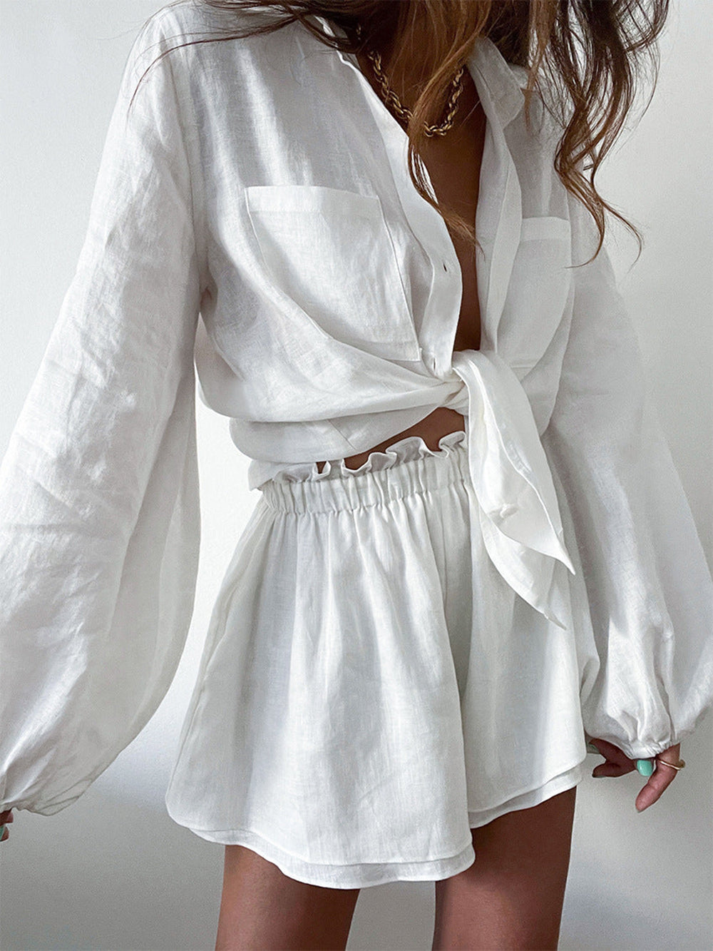 Chic Linen Two-Piece Shorts Set for Women