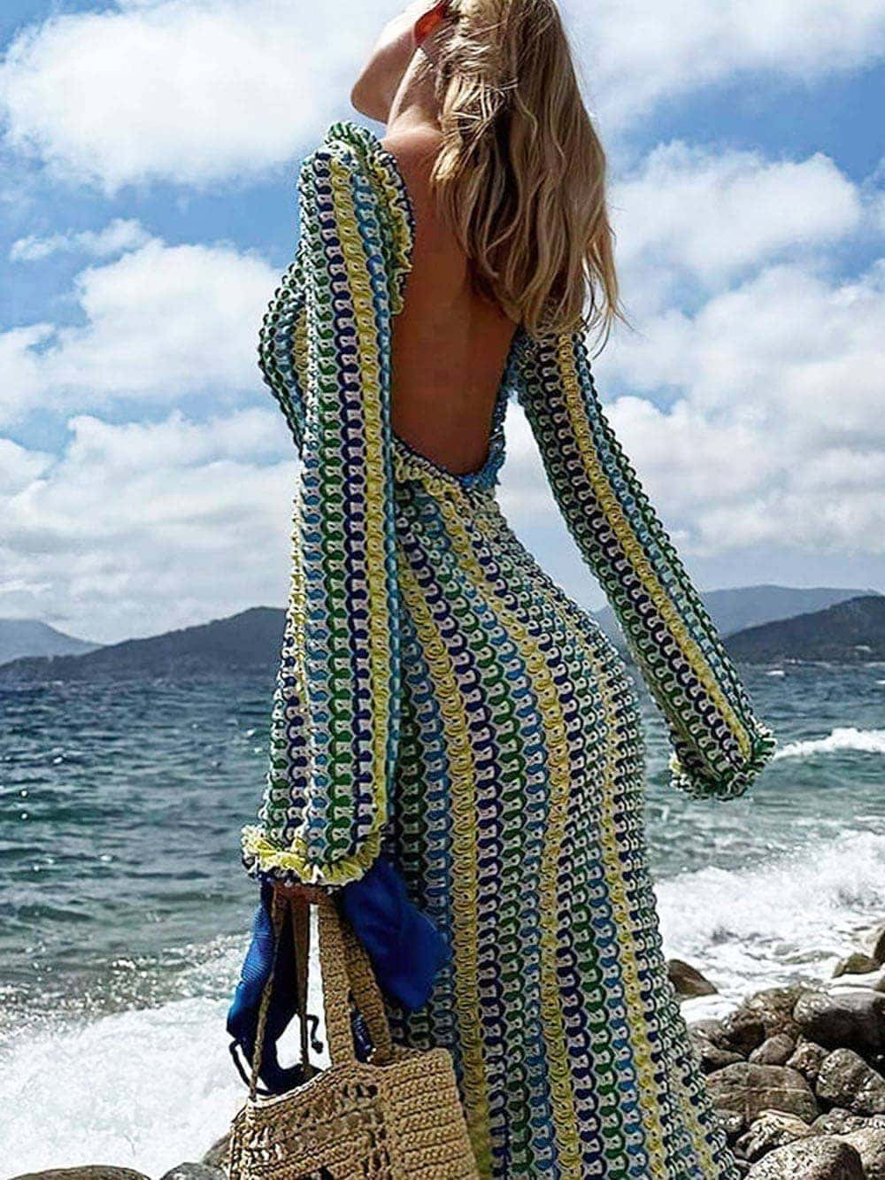 Tropical Sunrise Crochet Maxi Dress for Women