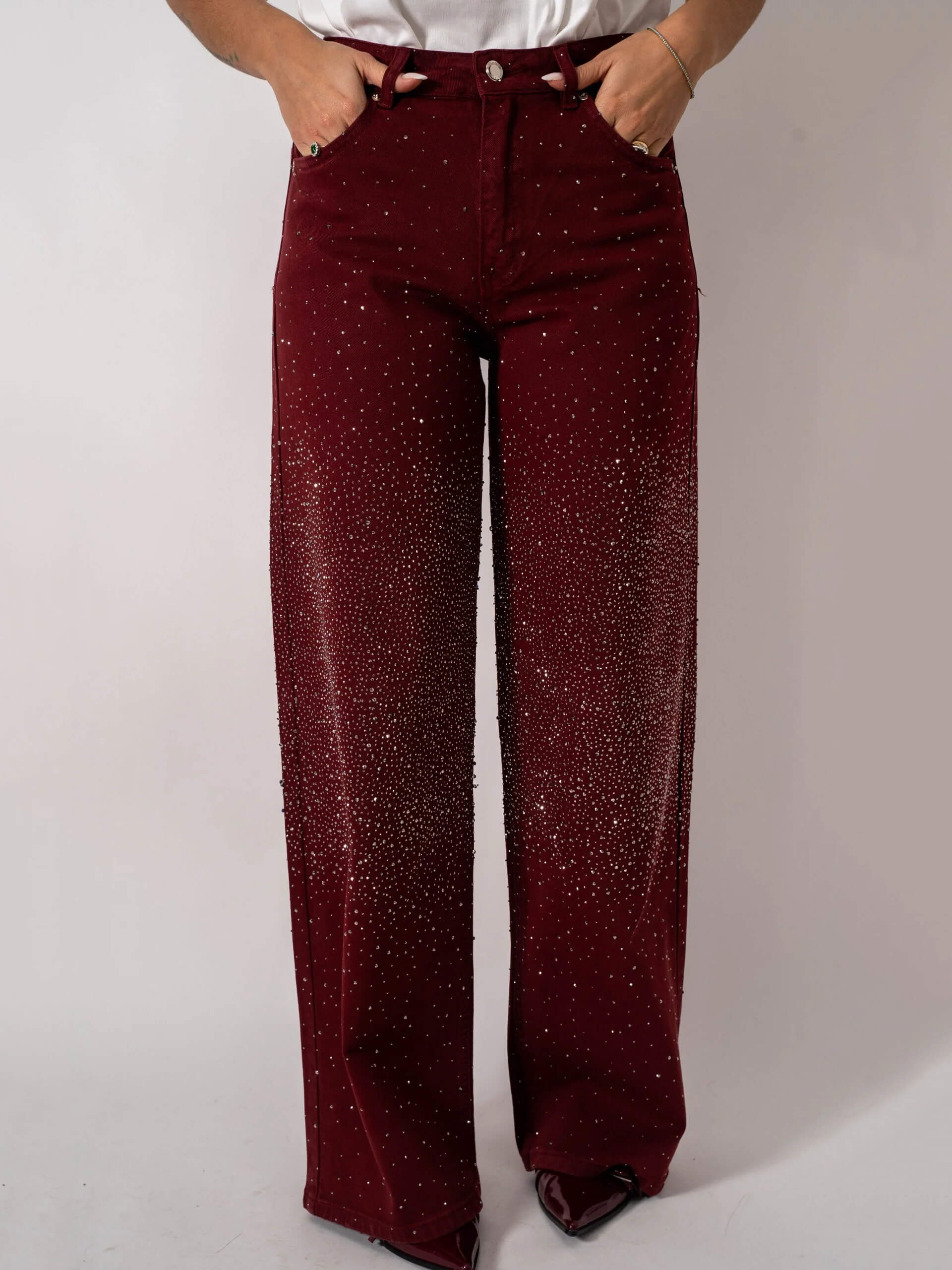 Burgundy Shine Denim Jeans