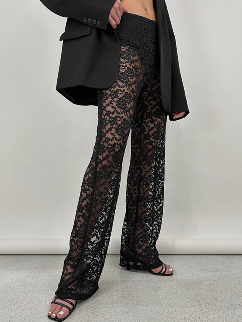 Elegant Lace High-Waist Straight Pants for Women